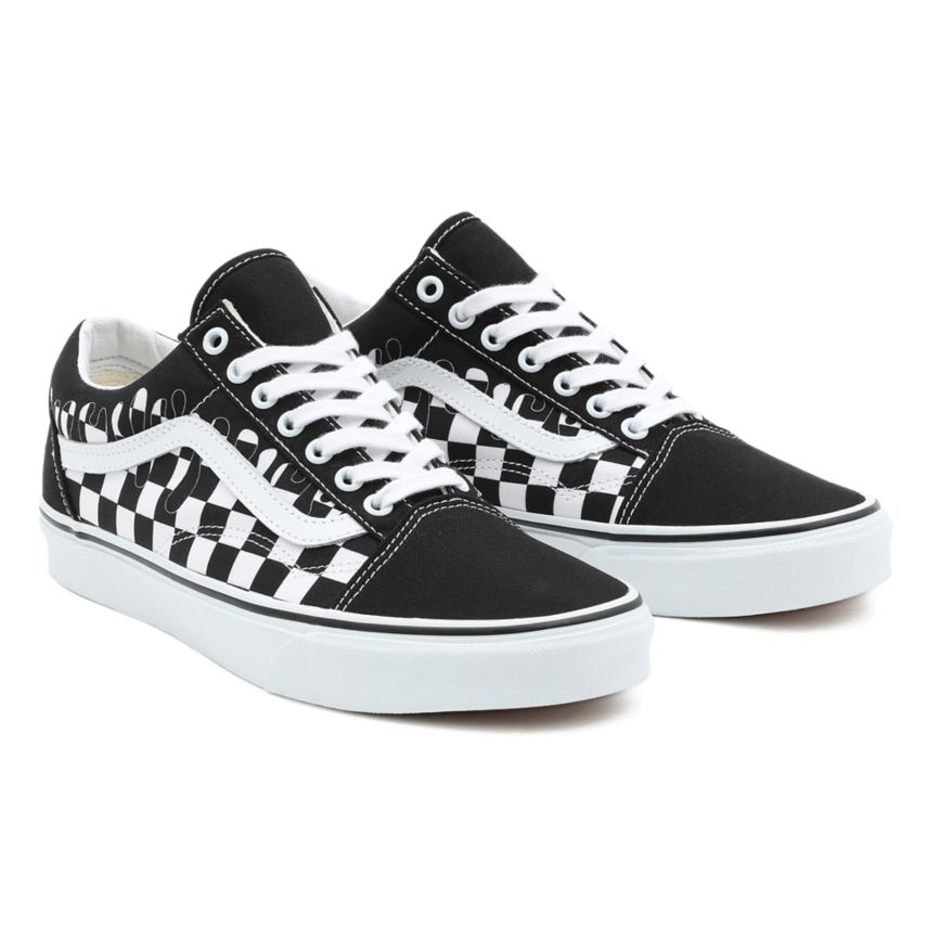 Vans Paint Drip Checkerboard Old Skool Dam Svarta/Vita - Vans Classics Outlet Sverige (QPAVN4923)